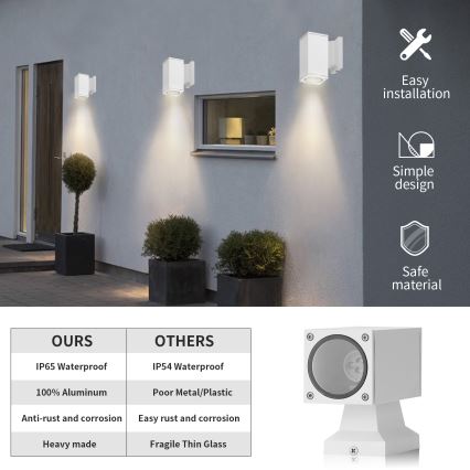 Aigostar - spoljašnja zidna lampa 1xGU10/230V bela IP65 uglast