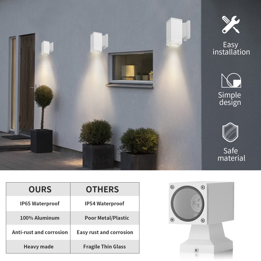 Aigostar - spoljašnja zidna lampa 1xGU10/230V bela IP65 uglast