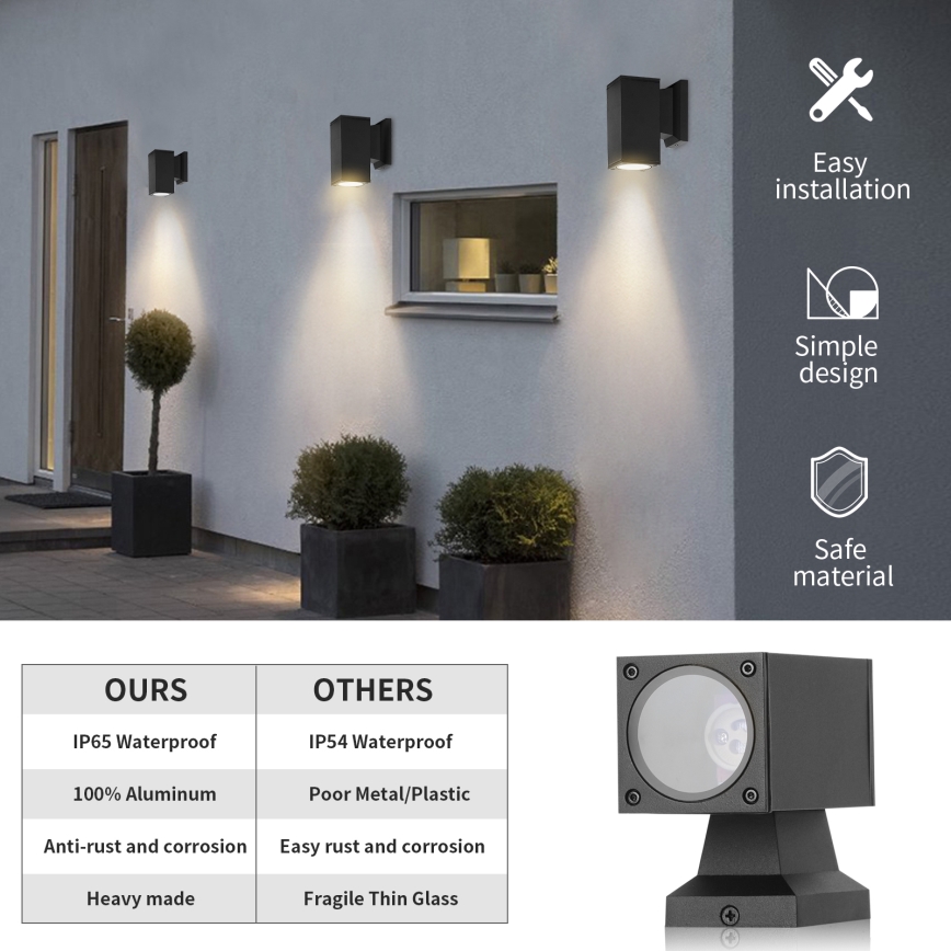 Aigostar - spoljašnja zidna lampa 1xGU10/230V crno IP65 uglast