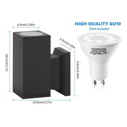Aigostar - spoljašnja zidna lampa 1xGU10/230V crno IP65 uglast