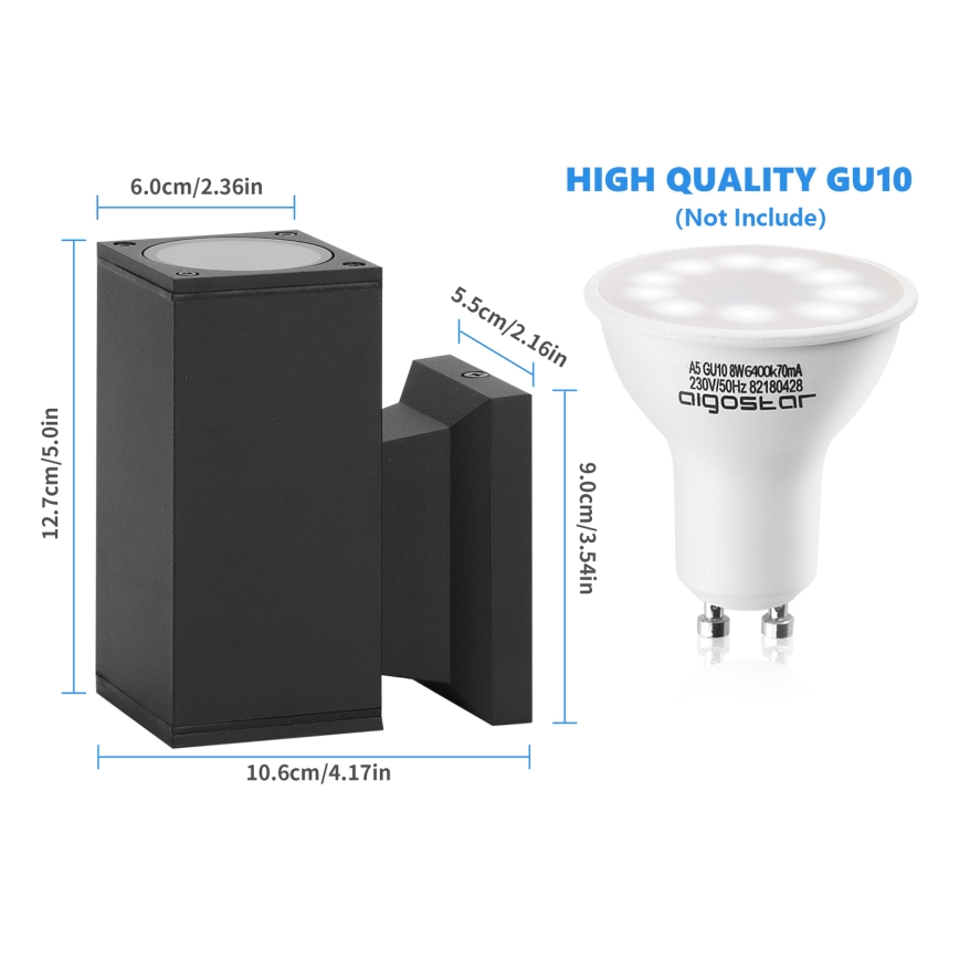 Aigostar - spoljašnja zidna lampa 1xGU10/230V crno IP65 uglast