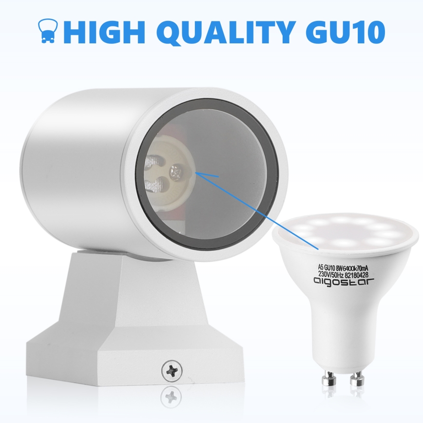 Aigostar - spoljašnja zidna lampa 2xGU10/230V bela IP65 okrugli