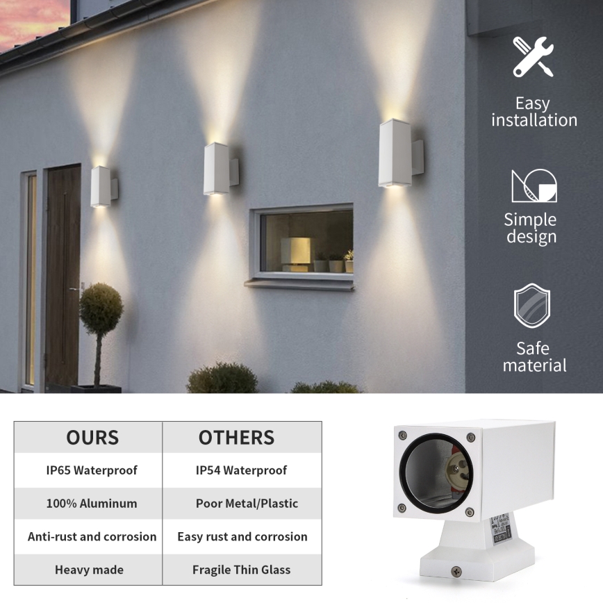 Aigostar - spoljašnja zidna lampa 2xGU10/230V bela IP65 uglast