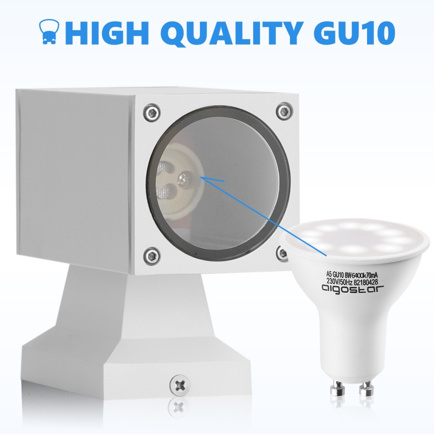 Aigostar - spoljašnja zidna lampa 2xGU10/230V bela IP65 uglast