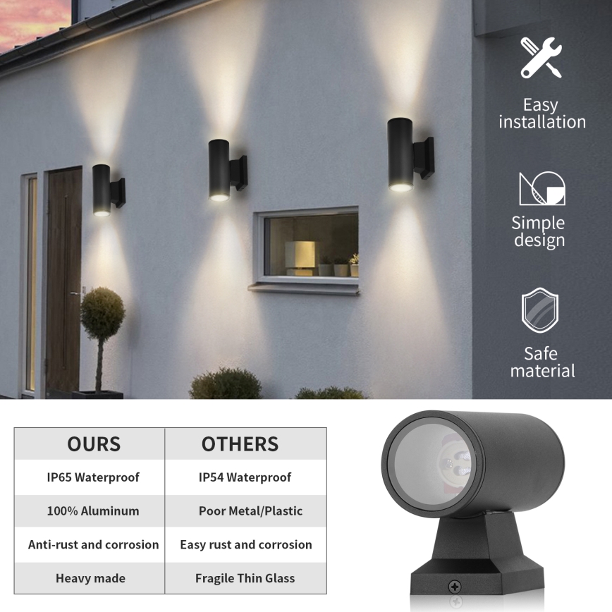 Aigostar - spoljašnja zidna lampa 2xGU10/230V crno IP65 okrugli
