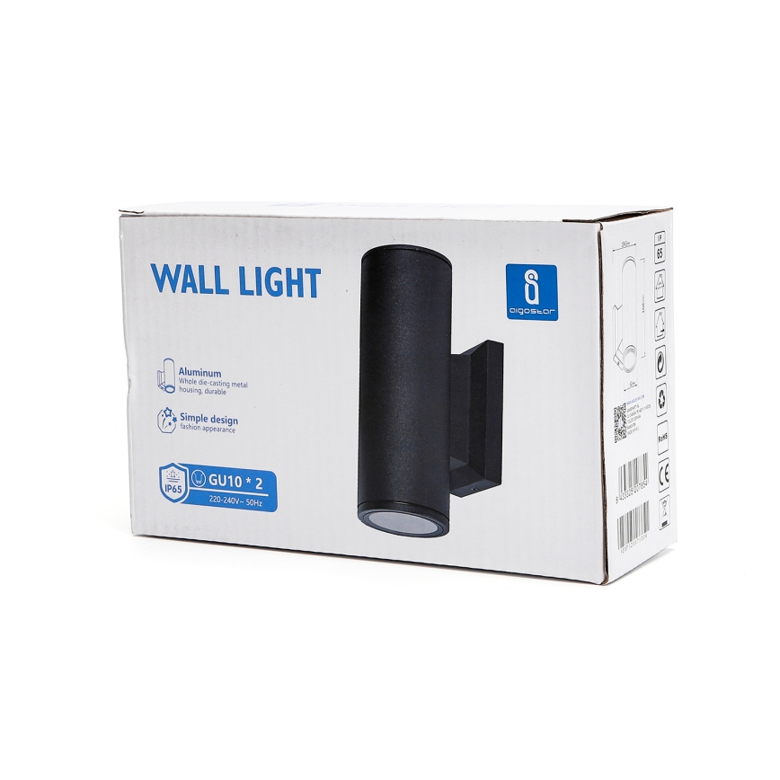 Aigostar - spoljašnja zidna lampa 2xGU10/230V crno IP65 okrugli