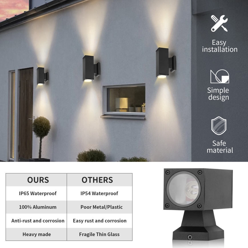 Aigostar - spoljašnja zidna lampa 2xGU10/230V crno IP65 uglast