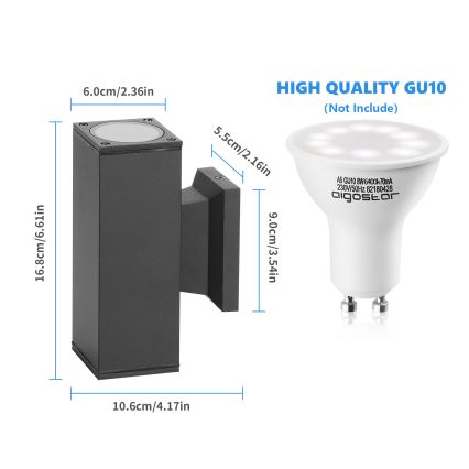 Aigostar - spoljašnja zidna lampa 2xGU10/230V crno IP65 uglast