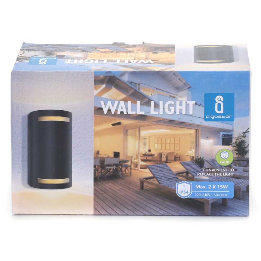 Aigostar - spoljašnja zidna lampa 2xGU10/35W/230V crno IP54