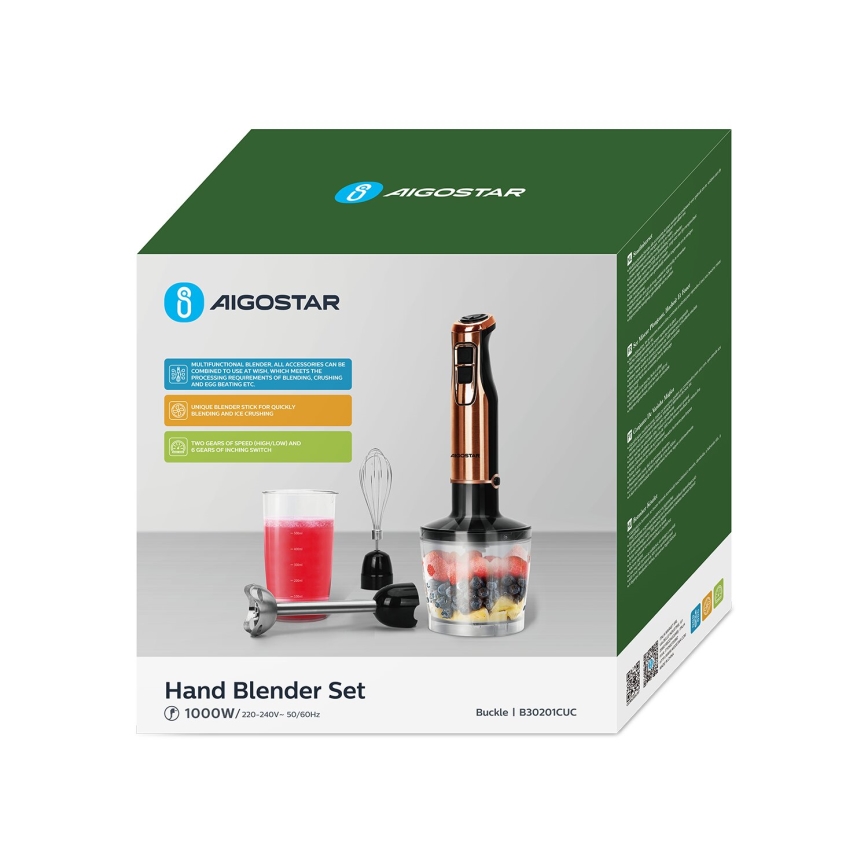 Aigostar - Štapni mikser 1000W/230V roze zlatno