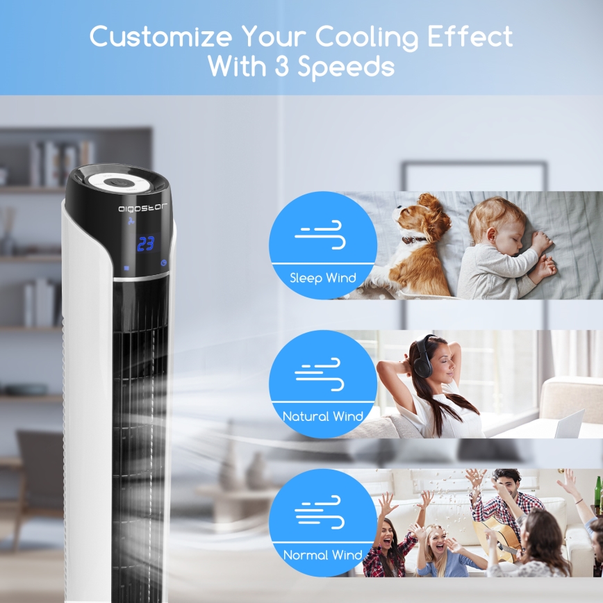 Aigostar - Stojeći ventilator 50W/230V crna/bela + daljinski upravljač