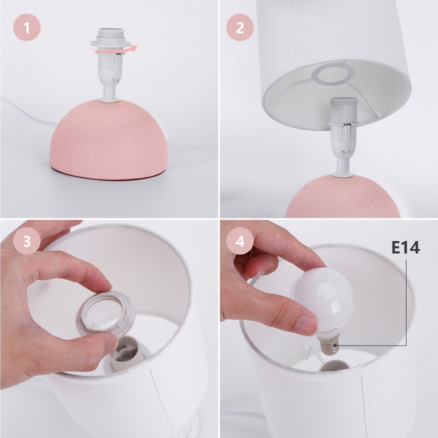 Aigostar - Stona lampa 1xE14/40W/230V roze/bela