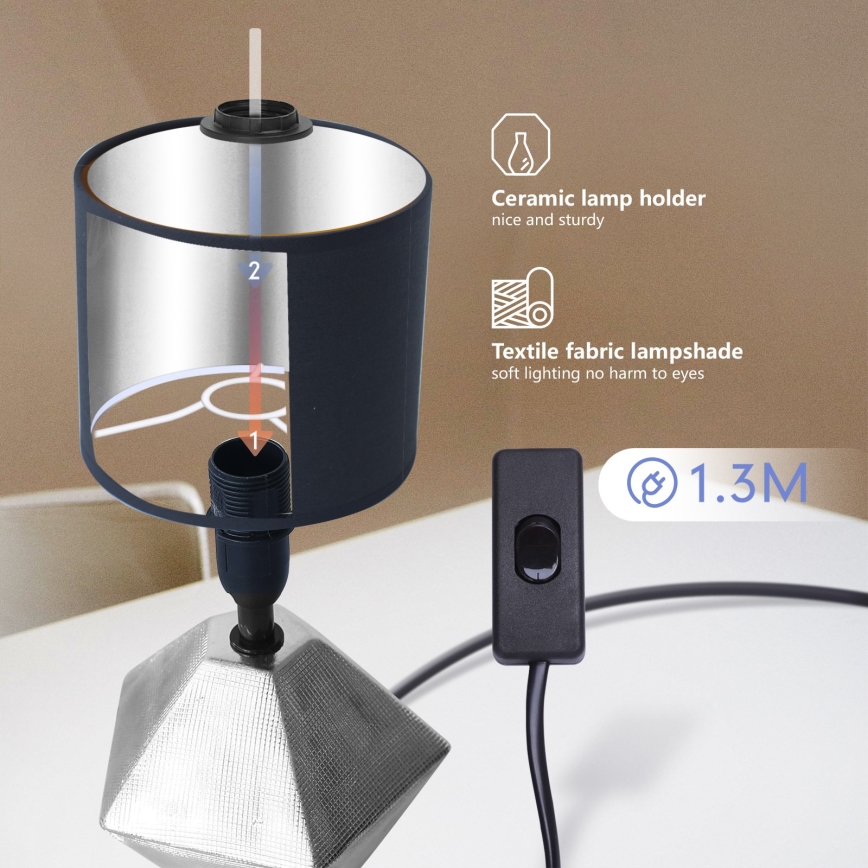 Aigostar - Stona lampa 1xE14/40W/230V srebrno/bela
