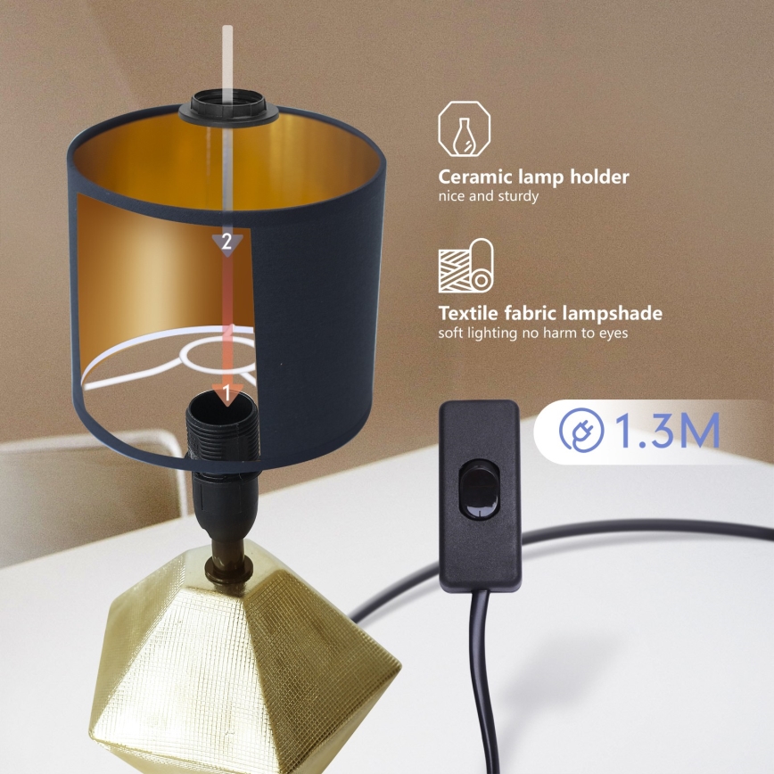 Aigostar - Stona lampa 1xE14/40W/230V zlatna/crno