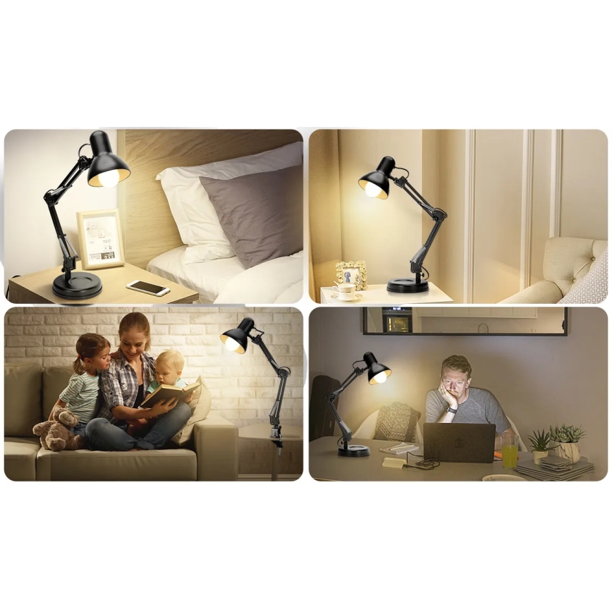 Aigostar - Stona lampa 2u1 1xE27/40W/230V crno