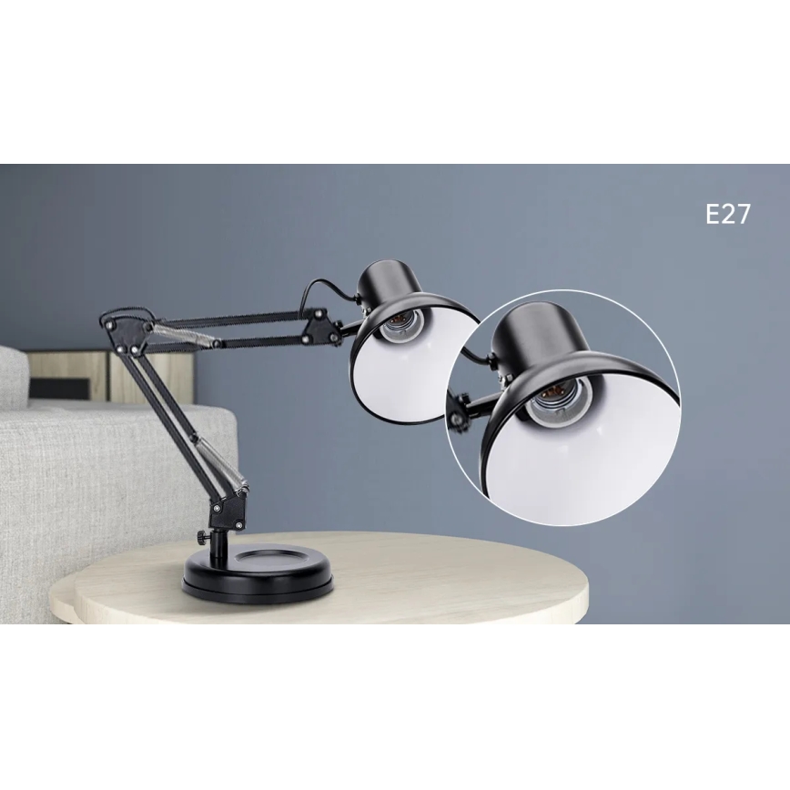 Aigostar - Stona lampa 2u1 1xE27/40W/230V crno