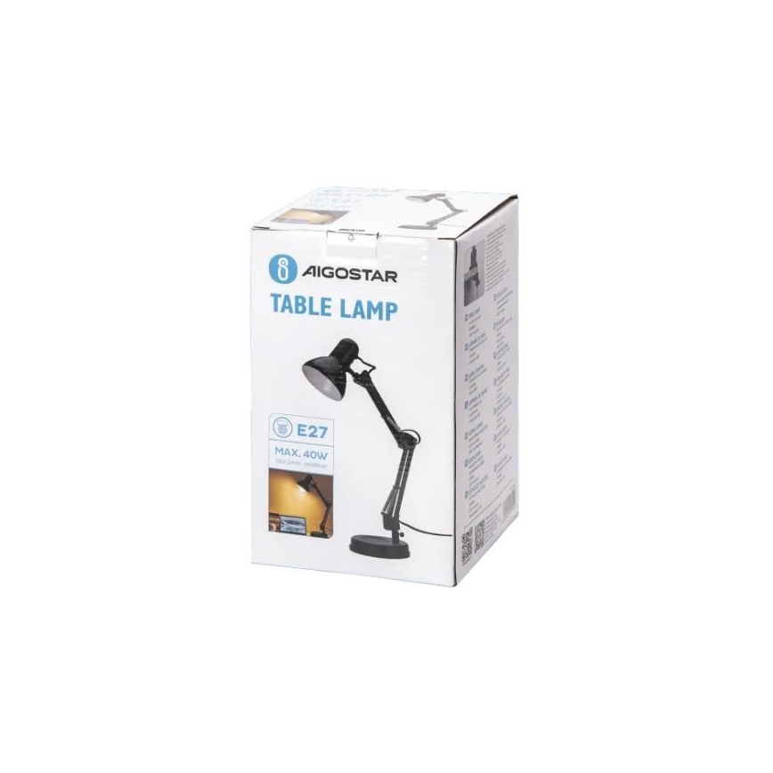 Aigostar - Stona lampa 2u1 1xE27/40W/230V crno
