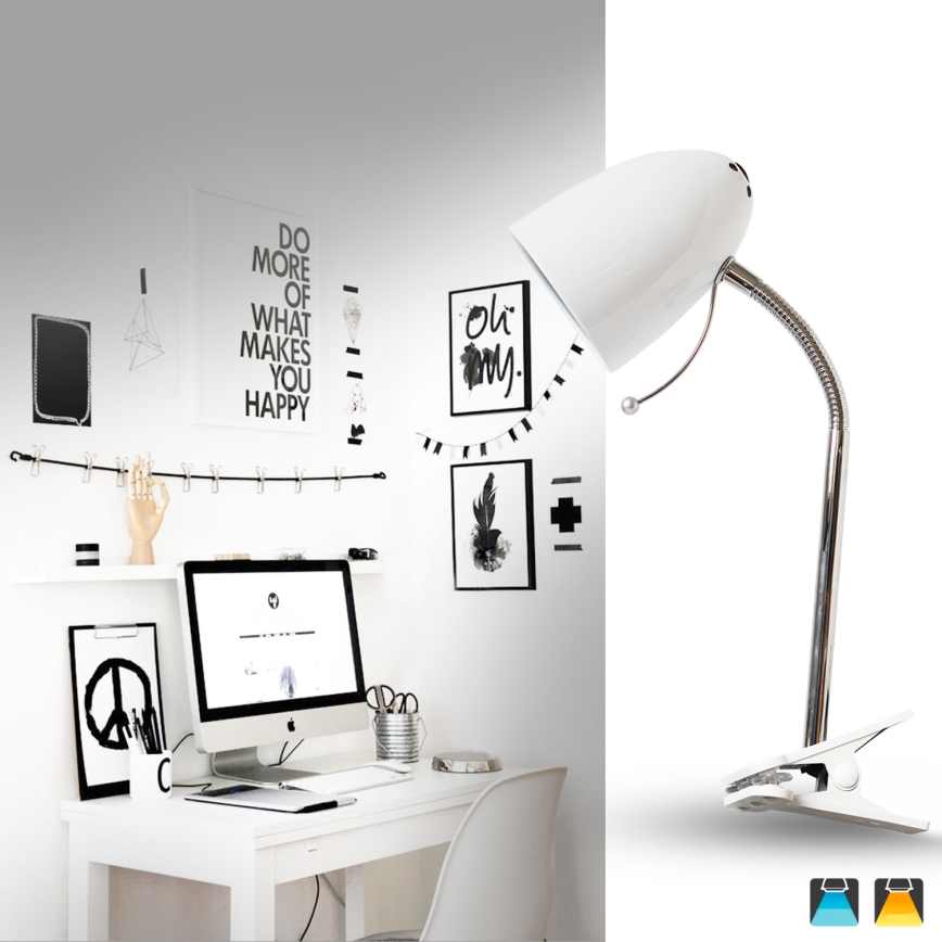 Aigostar -  Stona lampa sa štipaljkom 1xE27/11W/230V bela/krom