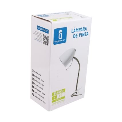 Aigostar -  Stona lampa sa štipaljkom 1xE27/11W/230V bela/krom
