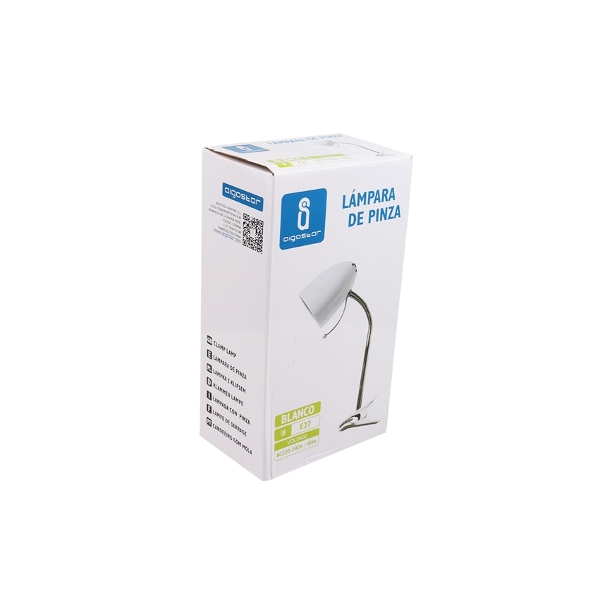Aigostar -  Stona lampa sa štipaljkom 1xE27/11W/230V bela/krom