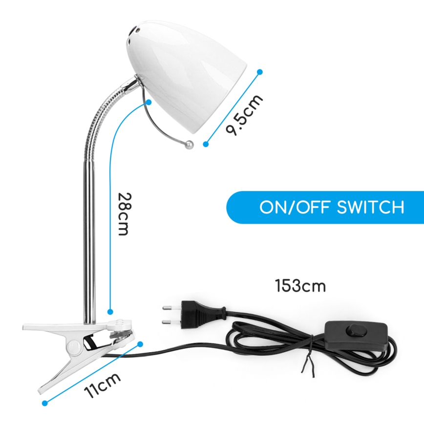 Aigostar -  Stona lampa sa štipaljkom 1xE27/11W/230V bela/krom