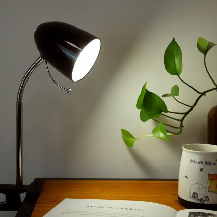 Aigostar -  Stona lampa sa štipaljkom 1xE27/11W/230V crno/krom