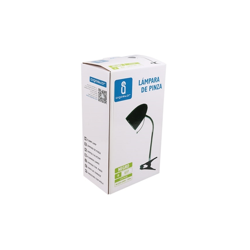 Aigostar -  Stona lampa sa štipaljkom 1xE27/11W/230V crno/krom