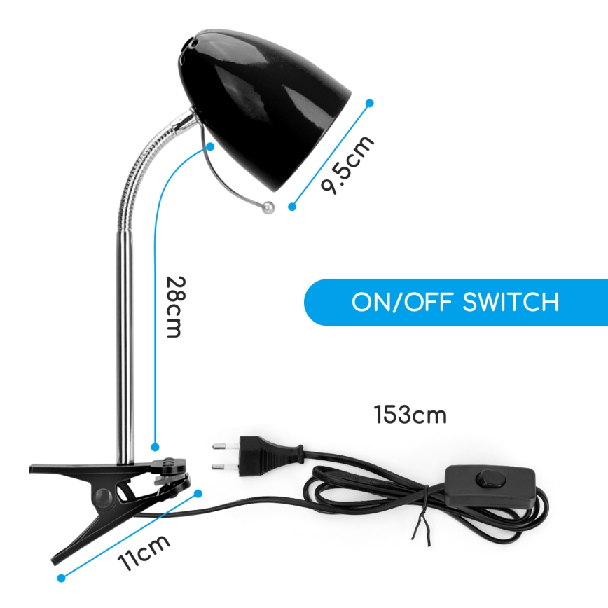 Aigostar -  Stona lampa sa štipaljkom 1xE27/11W/230V crno/krom