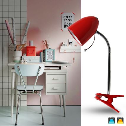 Aigostar - Stona lampa sa štipaljkom 1xE27/11W/230V crveno/krom