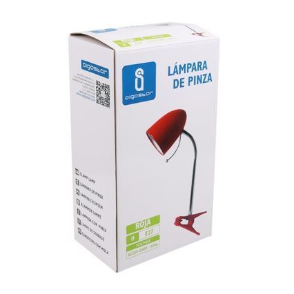 Aigostar - Stona lampa sa štipaljkom 1xE27/11W/230V crveno/krom