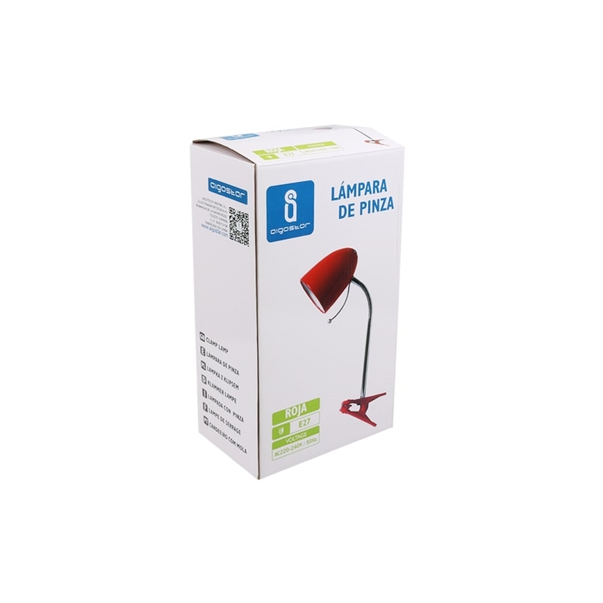 Aigostar - Stona lampa sa štipaljkom 1xE27/11W/230V crveno/krom