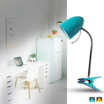 Aigostar -  Stona lampa sa štipaljkom 1xE27/11W/230V plava/krom