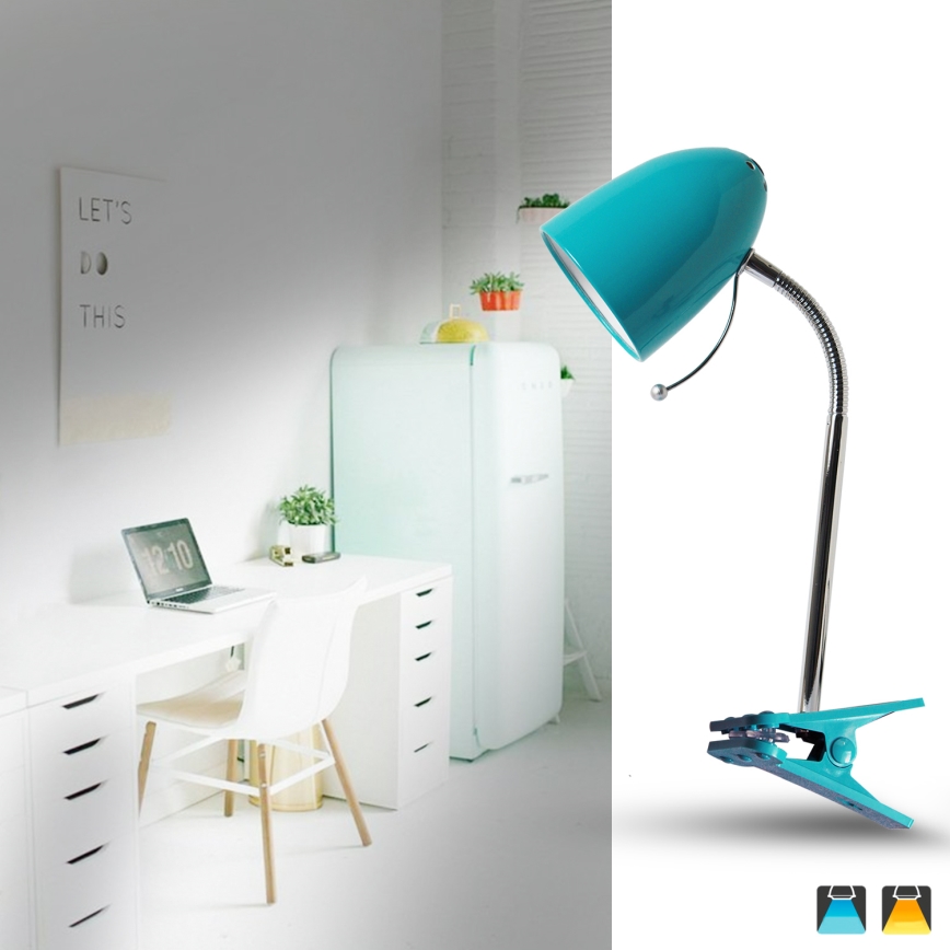 Aigostar -  Stona lampa sa štipaljkom 1xE27/11W/230V plava/krom