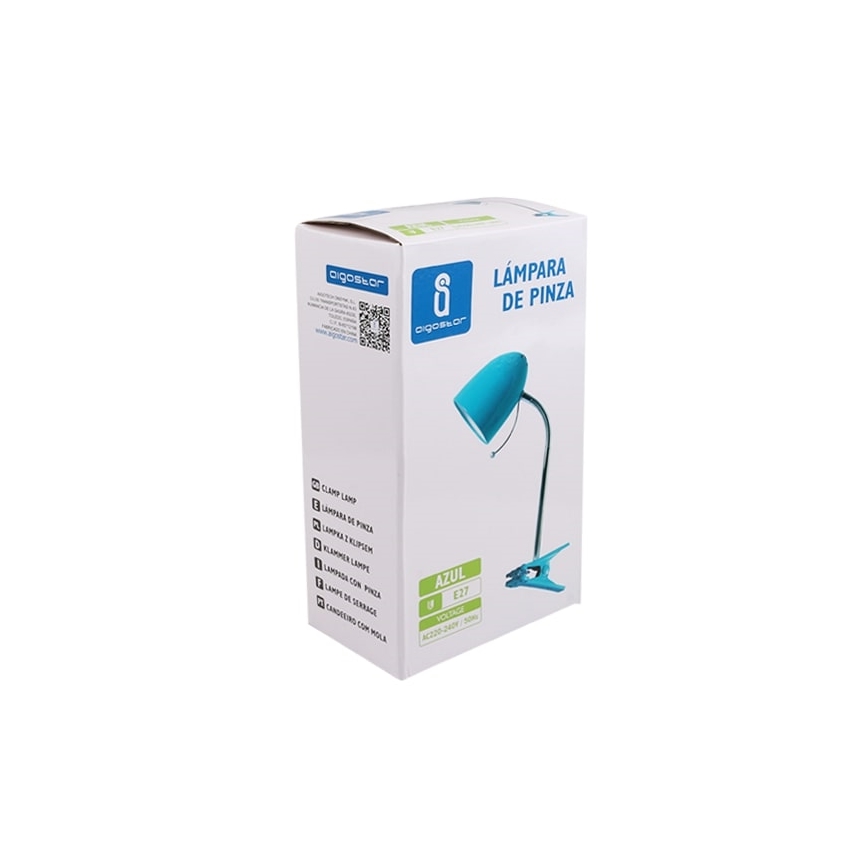 Aigostar -  Stona lampa sa štipaljkom 1xE27/11W/230V plava/krom