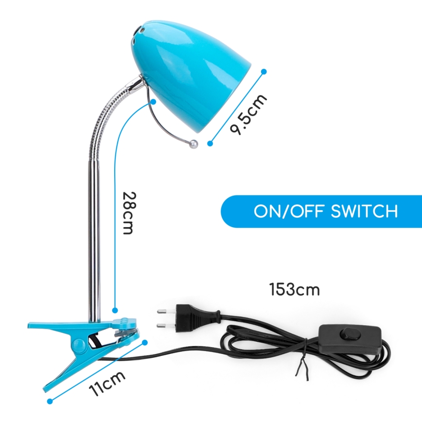 Aigostar -  Stona lampa sa štipaljkom 1xE27/11W/230V plava/krom