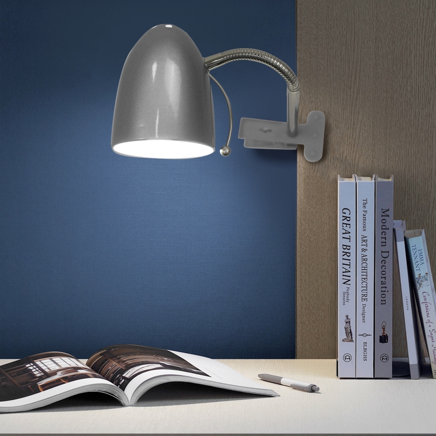 Aigostar -  Stona lampa sa štipaljkom 1xE27/11W/230V srebrno/krom