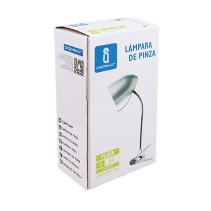Aigostar -  Stona lampa sa štipaljkom 1xE27/11W/230V srebrno/krom