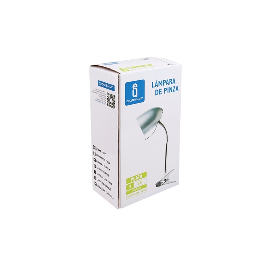 Aigostar -  Stona lampa sa štipaljkom 1xE27/11W/230V srebrno/krom