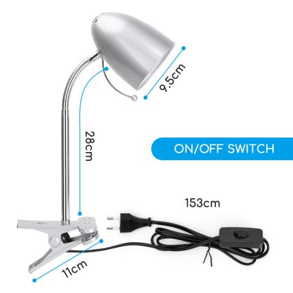 Aigostar -  Stona lampa sa štipaljkom 1xE27/11W/230V srebrno/krom