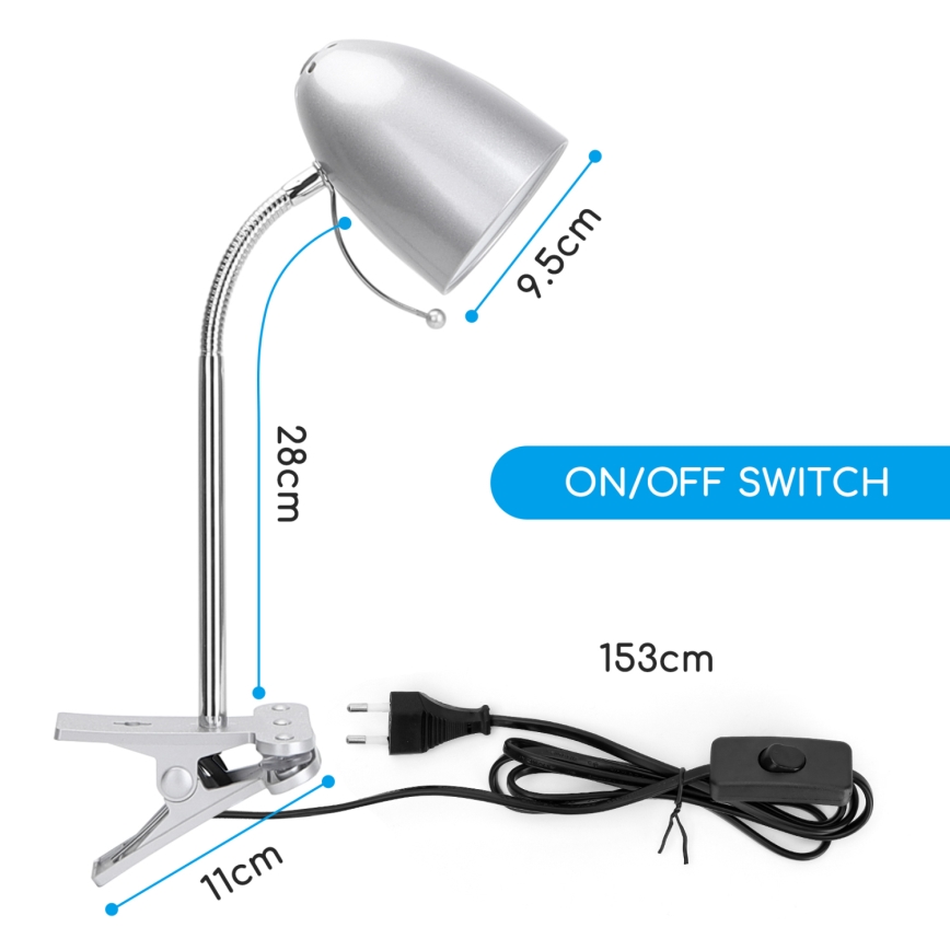Aigostar -  Stona lampa sa štipaljkom 1xE27/11W/230V srebrno/krom