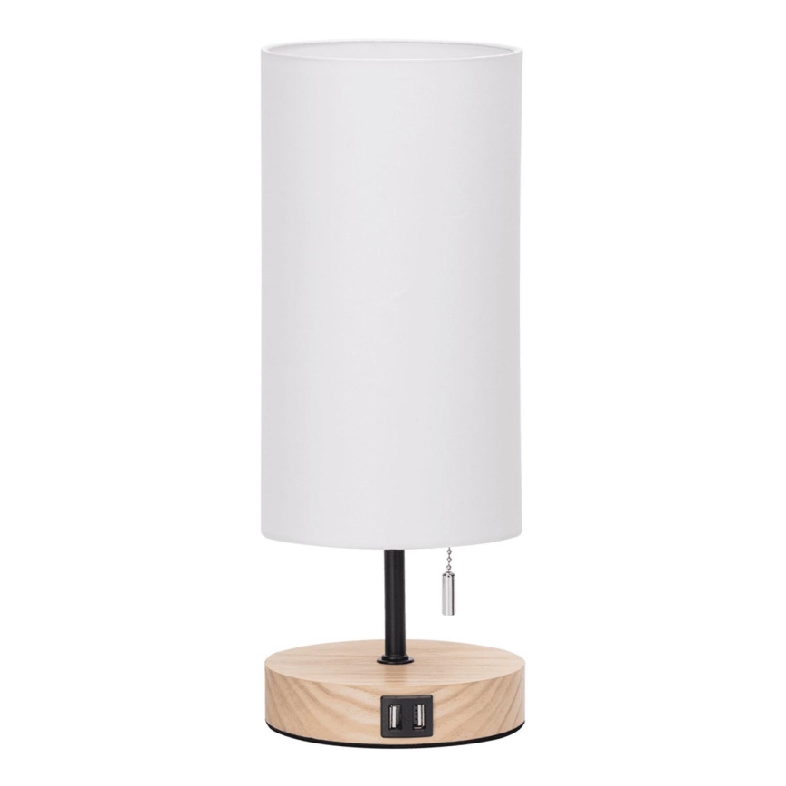 Aigostar - Stona lampa sa USB portom 1xE27/40W/230V bež