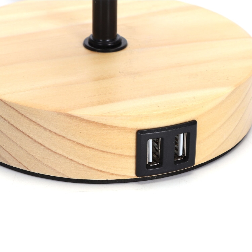 Aigostar - Stona lampa sa USB portom 1xE27/40W/230V bež