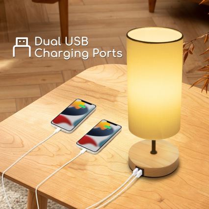 Aigostar - Stona lampa sa USB portom 1xE27/40W/230V bež