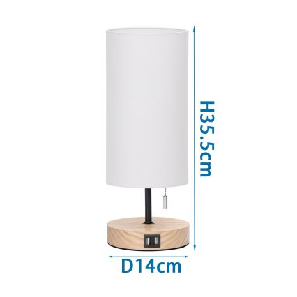 Aigostar - Stona lampa sa USB portom 1xE27/40W/230V bež