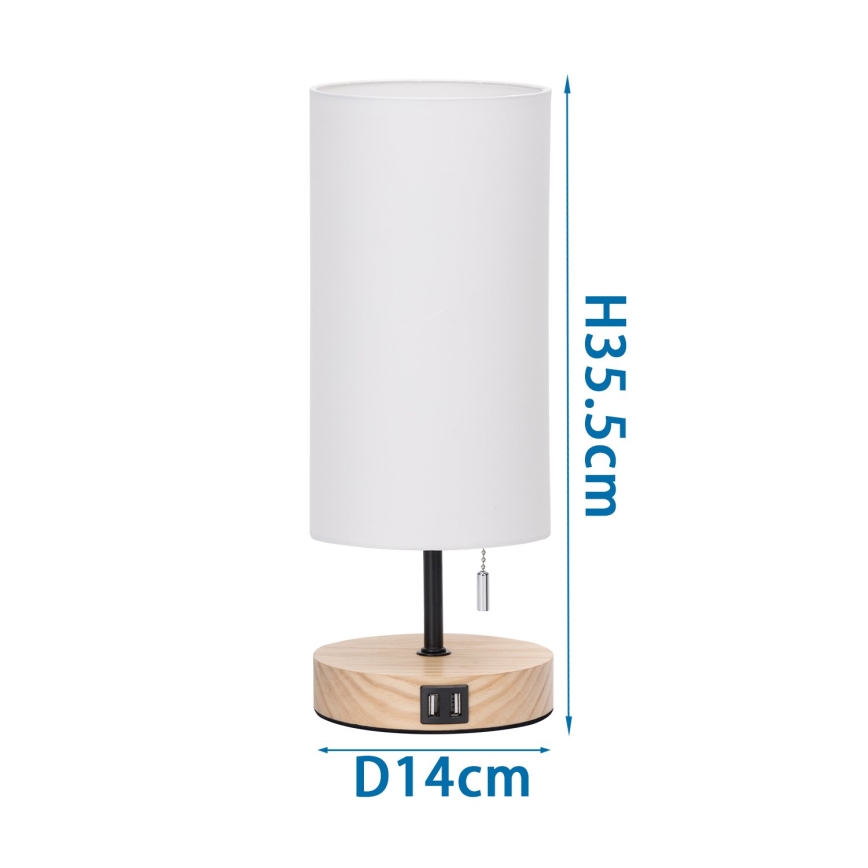 Aigostar - Stona lampa sa USB portom 1xE27/40W/230V bež