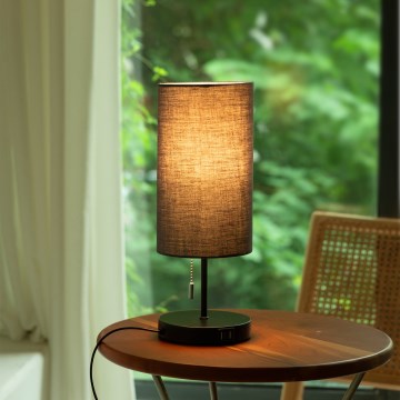 Aigostar - Stona lampa sa USB portom 1xE27/40W/230V crno