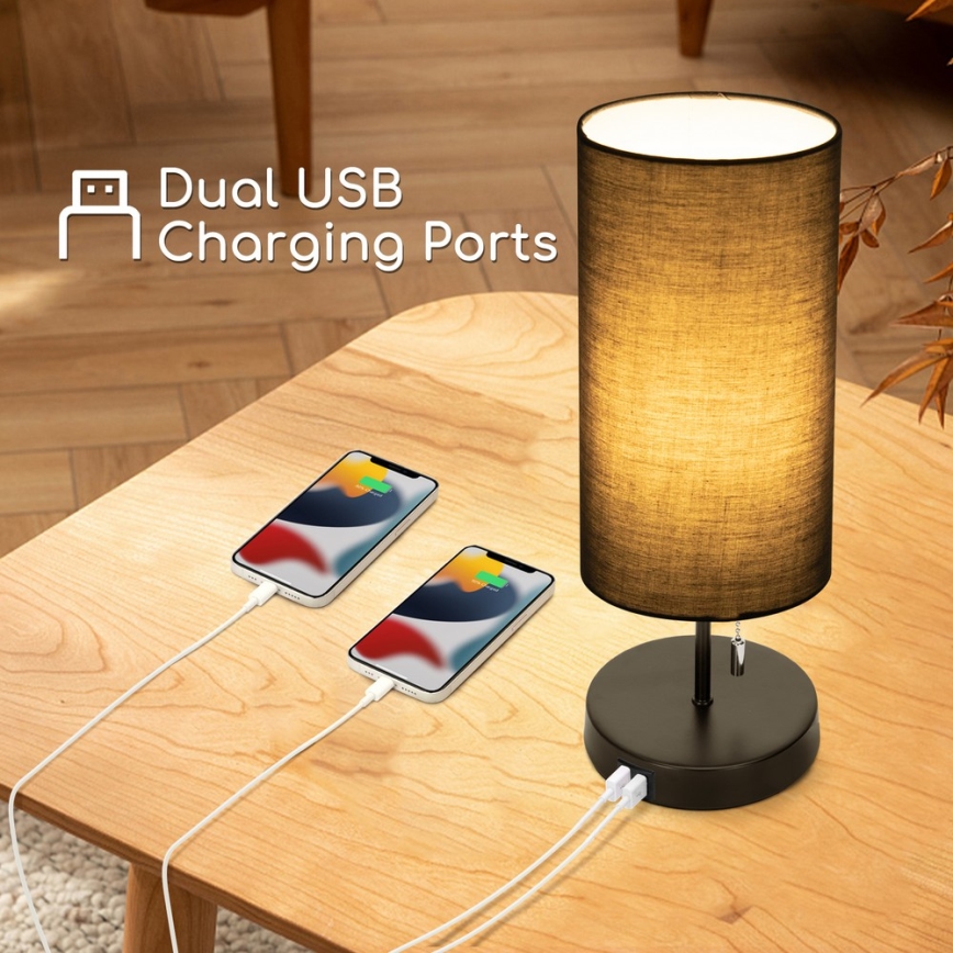 Aigostar - Stona lampa sa USB portom 1xE27/40W/230V crno