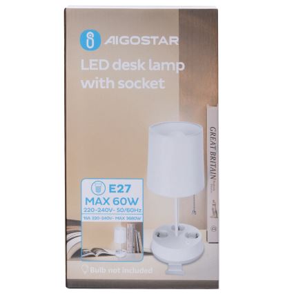 Aigostar - Stona lampa sa utičnicama 1xE27/60W/230V bela