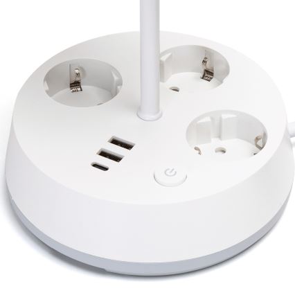 Aigostar - Stona lampa sa utičnicama i USB priključcima 1xE27/60W/230V bela