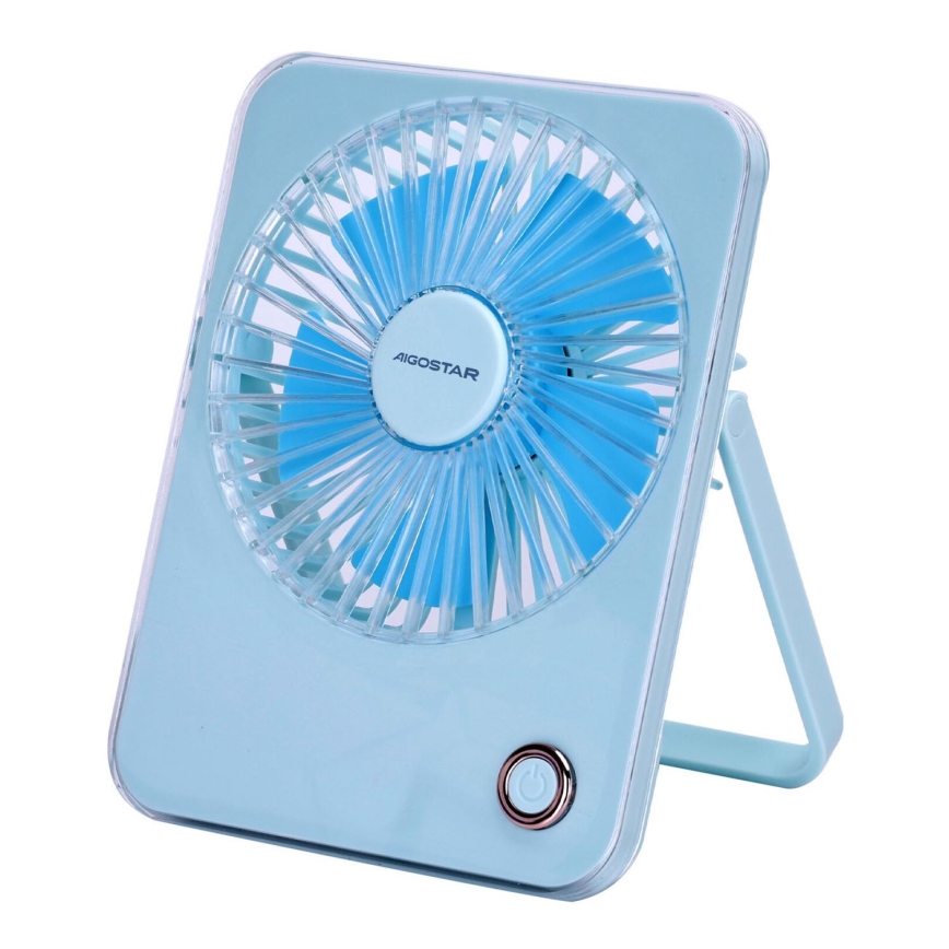 Aigostar - Stoni punjivi ventilator 5W/5V 3600mAh USB plava